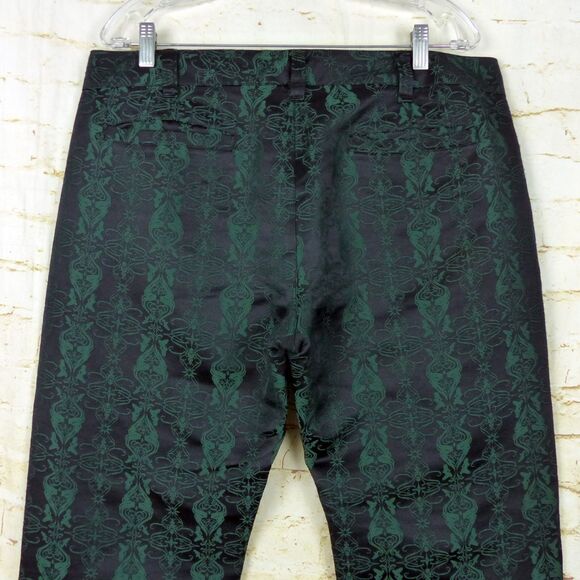 Y2K Lip Service Blacklist Pants Men 36x33 Black Green Brocade Jacquard Goth Rock - Picture 8 of 16
